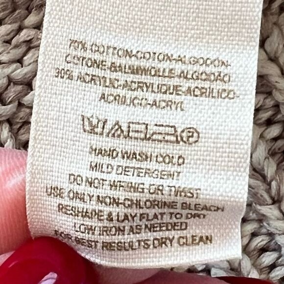 Free People Cable Knit Chunky Tan Sweater Scoop Neck Cotton Blend Size Small - Picture 9 of 9